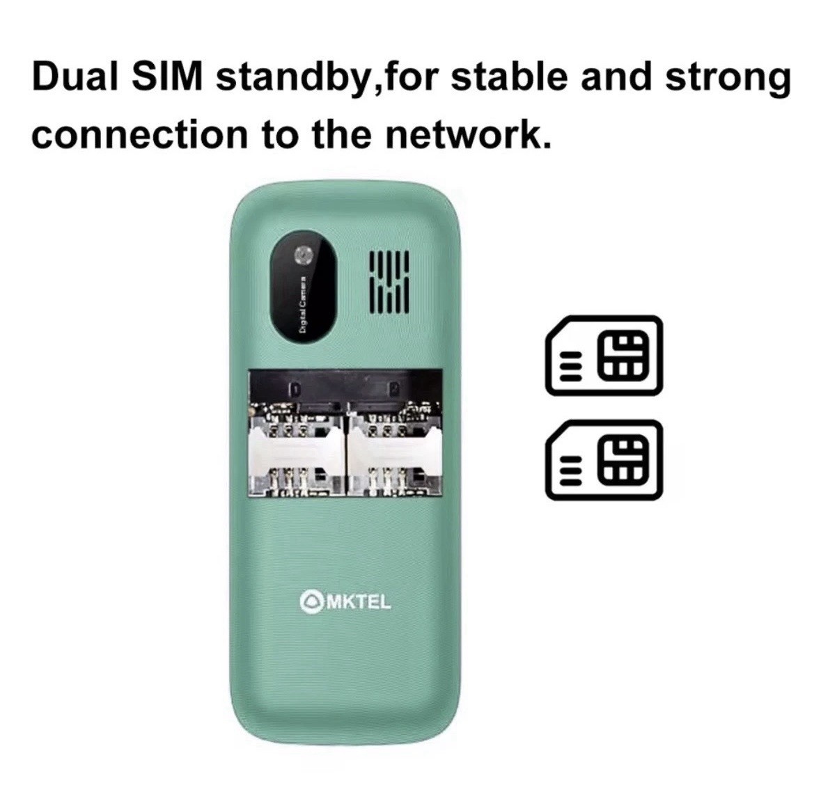 MKTEL M2023 Dual SIM Bar Phone 1.77″ Display FM Radio MP3/MP4 Dual Torch