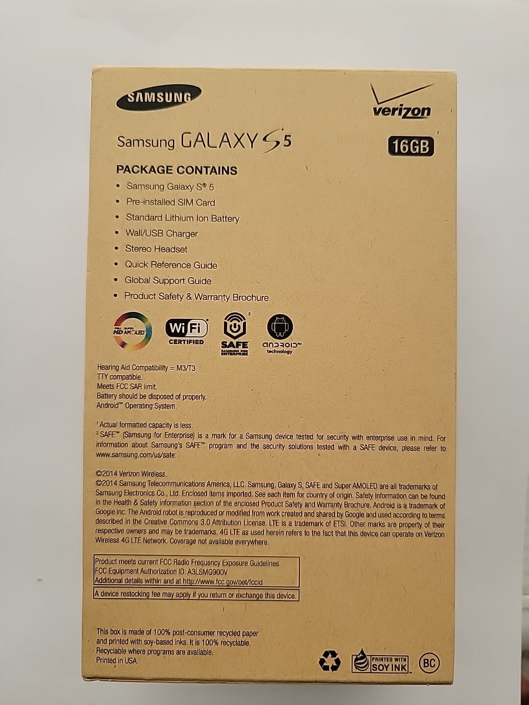 Samsung Galaxy S5 SM-G900V 16GB Verizon 4G GSM Unlocked Smartphone.