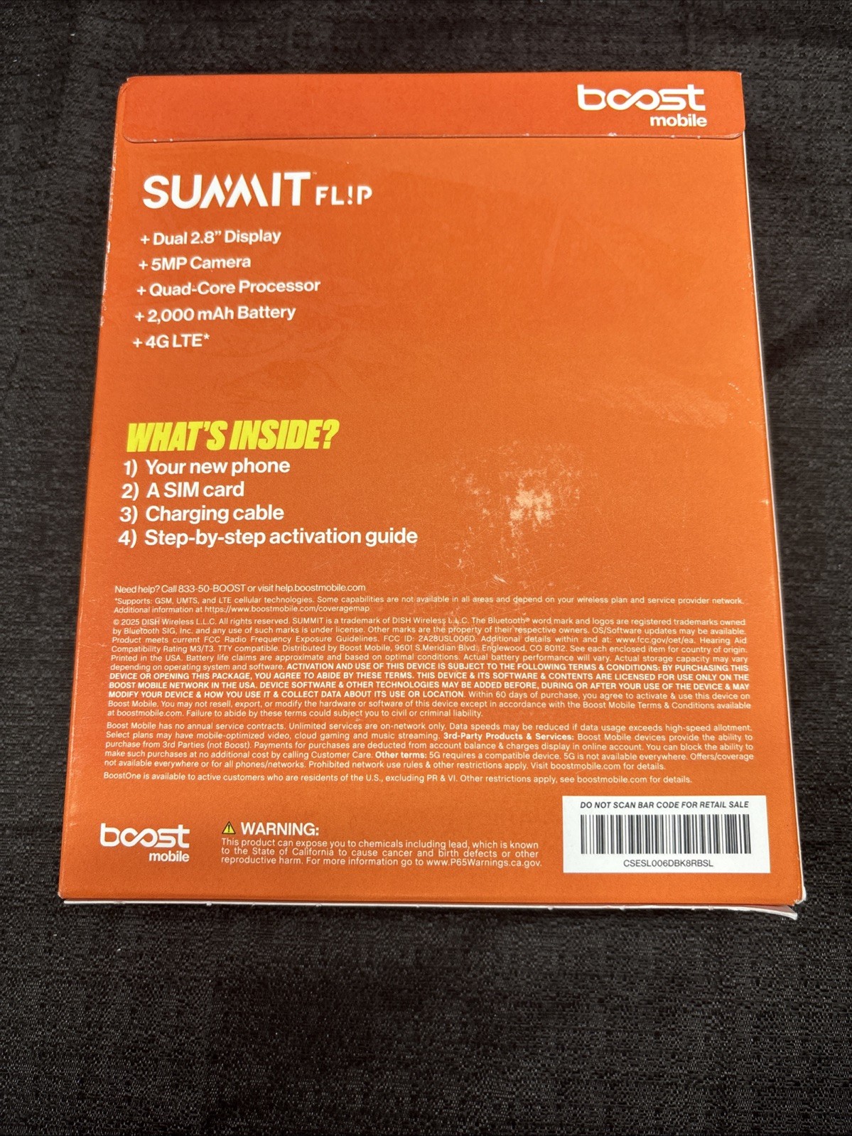 New/Sealed – Boost Mobile Summit Flip, 8GB, Black – Prepaid Phone [Locked]