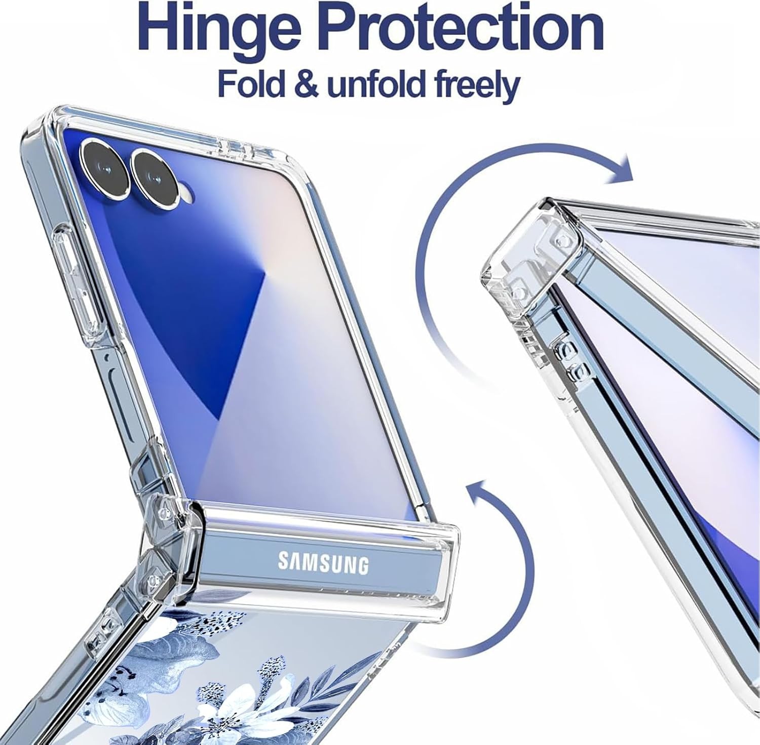 Samsung Galaxy Z Flip 7 Case with Hinge Protection, Clear Floral Lavender Shockp