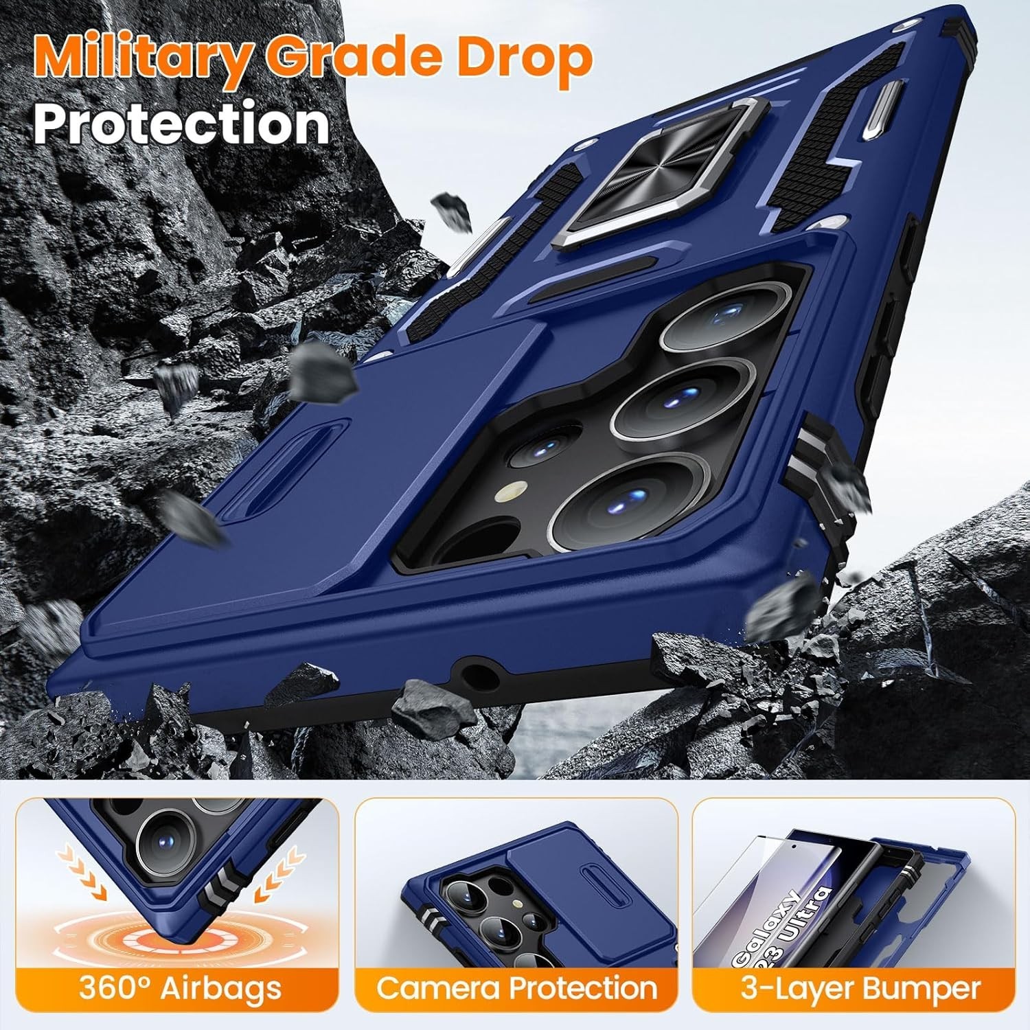 for Samsung Galaxy S23-Ultra Case Case Shockproof Rugged with Slide Camera Cover