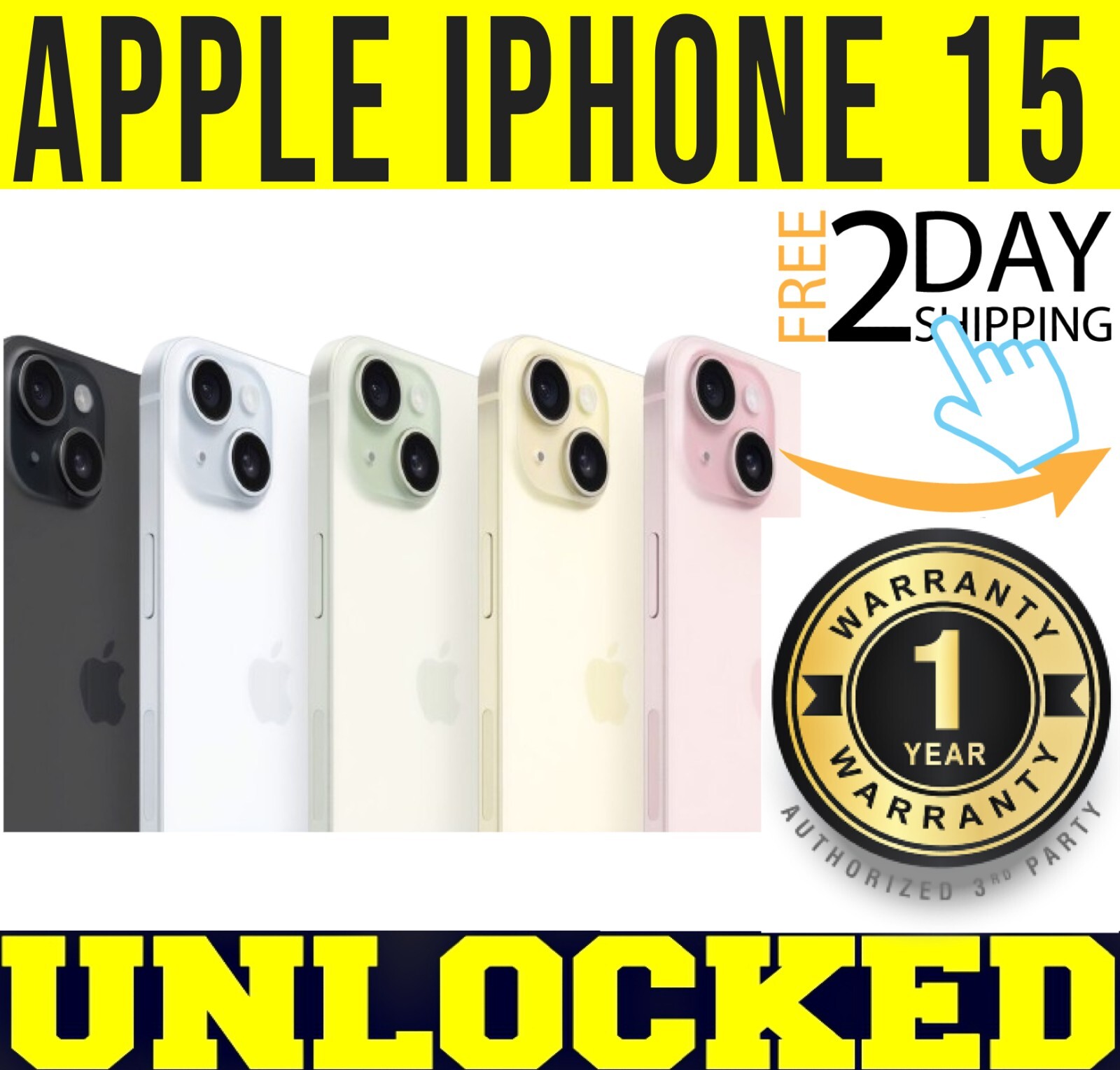 APPLE IPHONE 15 – 128GB 256GB (FACTORY UNLOCKED) ✅1 YR WARRANTY✅ COLORS❖SEALED❖