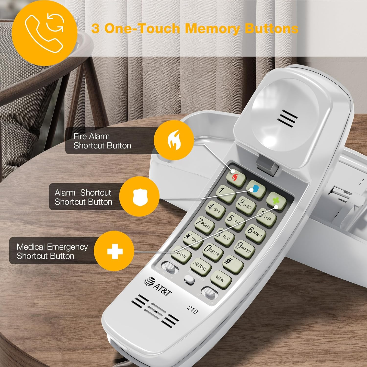 210 Basic Trimline Corded Phone, No AC Power Required, Wall-Mountable, White