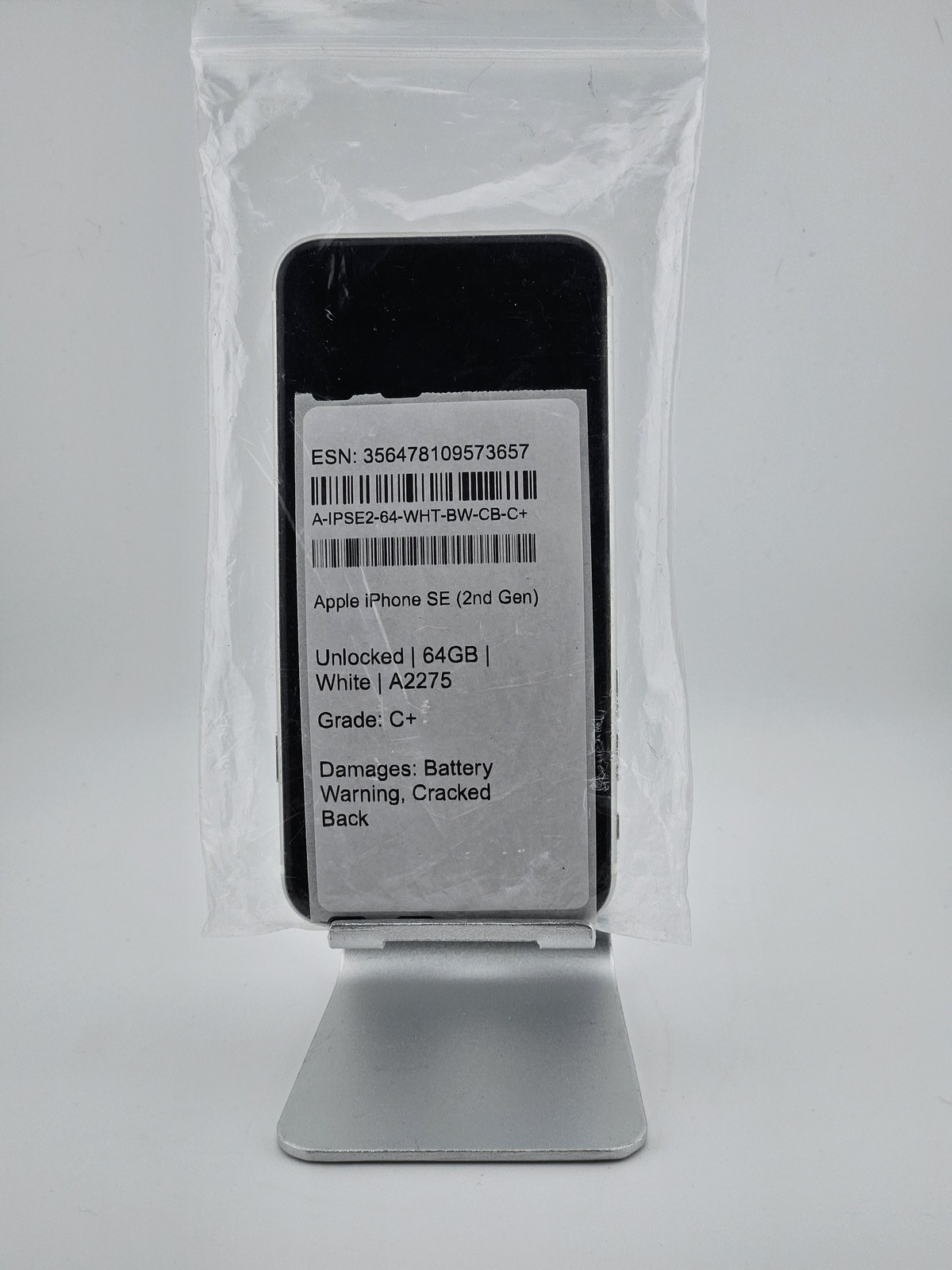Apple iPhone SE (2nd Gen) 64GB (Unlocked) A2275 – White – Cracked Back