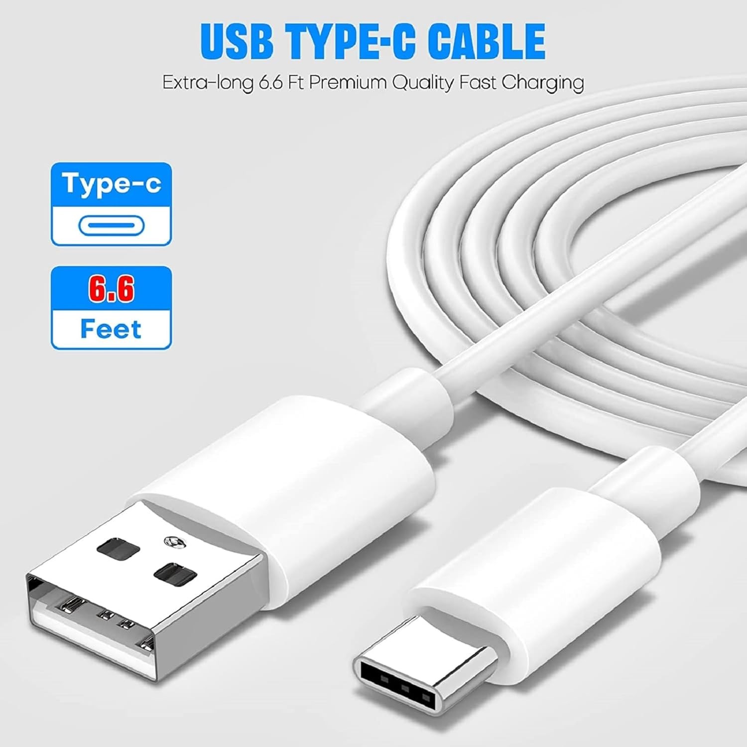 6FT Type-C Fast Charger Wall Adapter for Galaxy S9 S10 S20 S21 S22 S23 S24