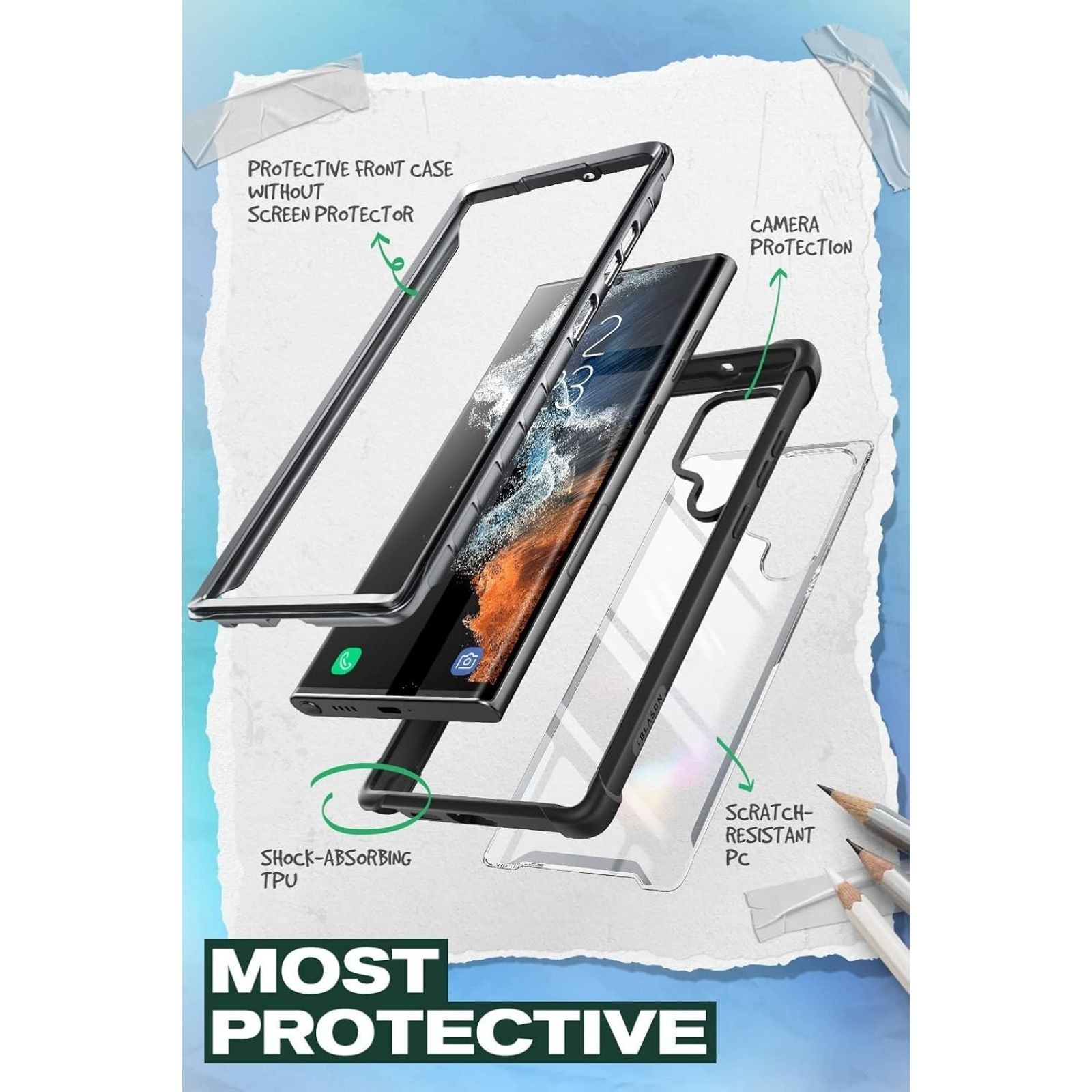 i-Blason Black Bumper Case for Samsung Galaxy S22 Ultra 5G (6.8 Inch) Transparen