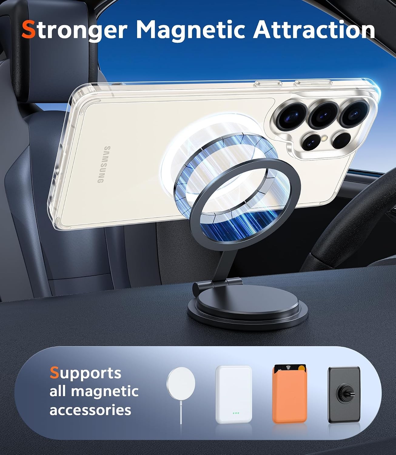 Clear Magnetic Phone Case for Samsung Galaxy S23 Ultra Slim Anti Yellowing Rugge