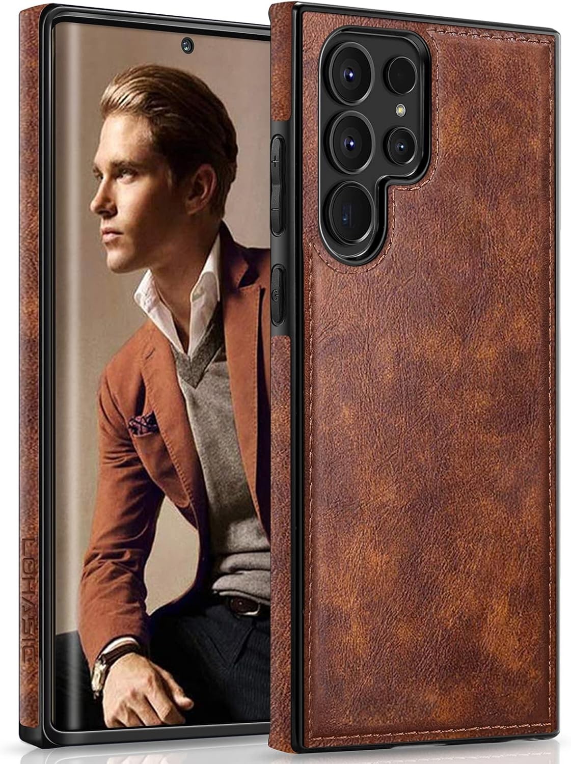 Premium Leather Luxury Business Case for Galaxy S23 Ultra 5G – Brown