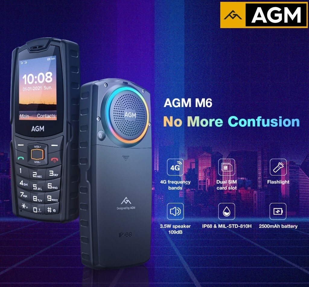 AGM M6 Basic Phone Large Speaker Big Button Cell Phone No Wifi for Seniors Kids