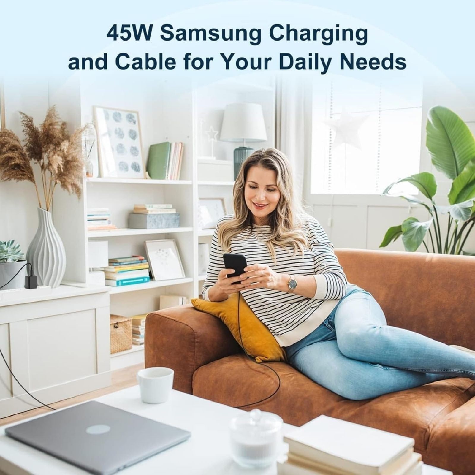 45W Type-C Fast Wall Charger for Samsung Galaxy S25 Ultra with 6Ft USB C Cable
