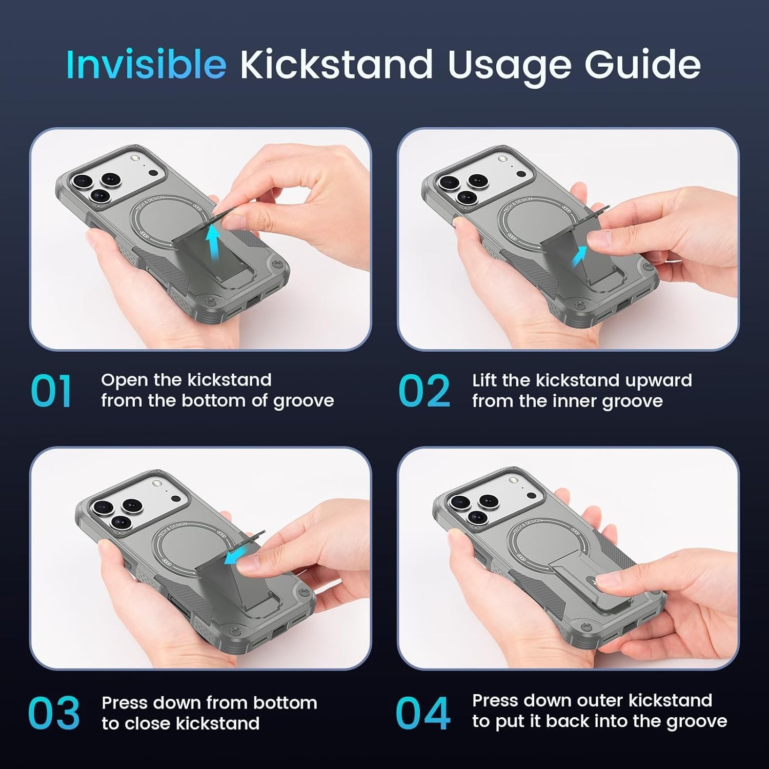 3 in 1 for iPhone 17 Pro Max Case, Invisible Kickstand, HD Screen Protector, Cam
