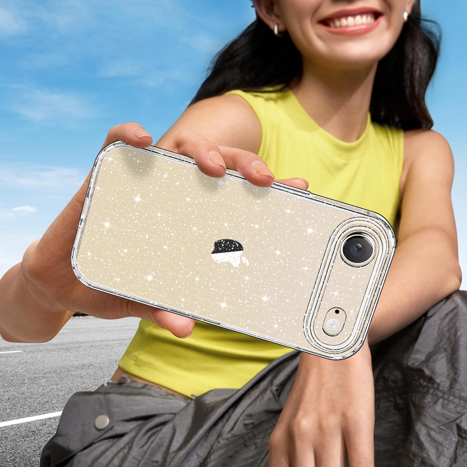 iPhone Air Case Glitter, Clear Glitter Sparkly Shiny Bling Sparkle Cute Cover