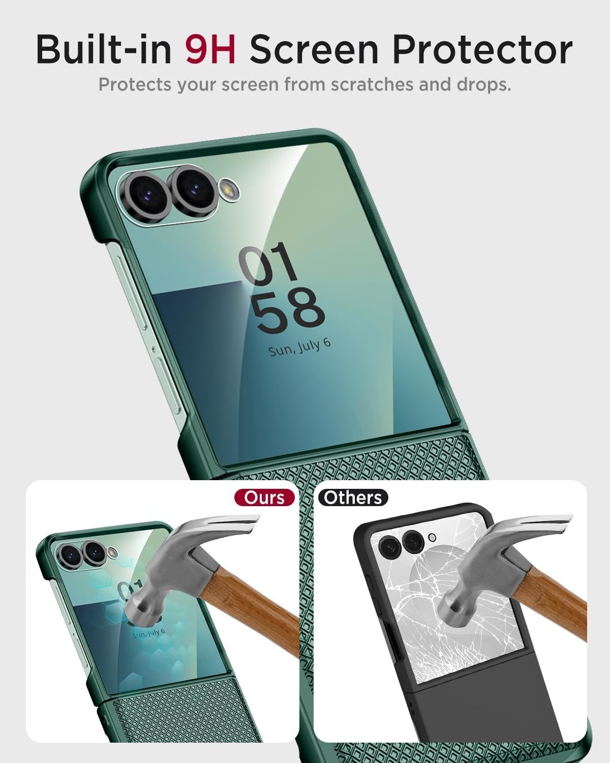 Samsung Z Flip 7 Case with Hinge Protection, Wireless Charging & Screen Protecto