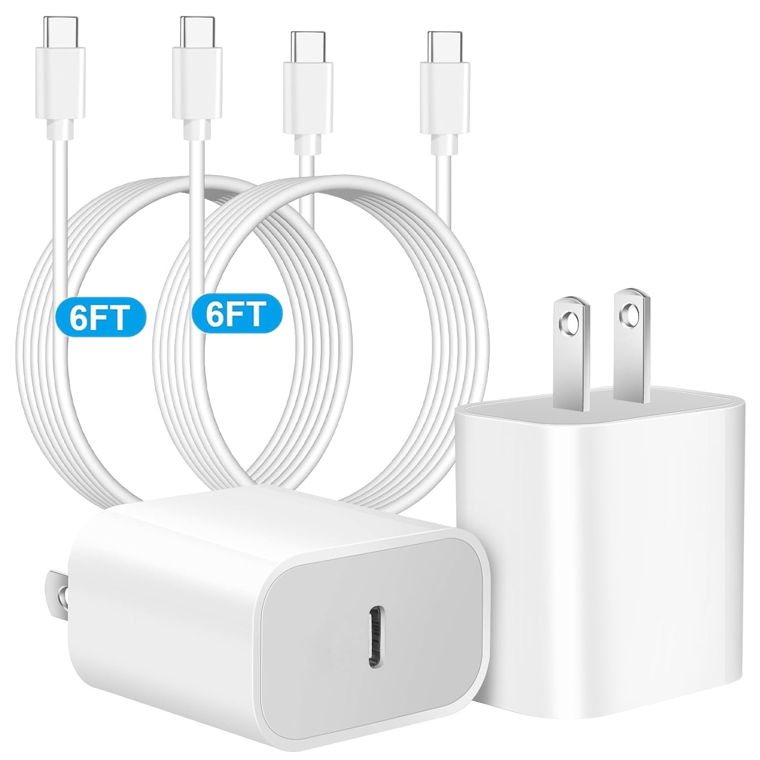 2-Pack 20W USB-C Fast Charger Block for iPhone 17 Pro/16 ProMax 6FT Cable