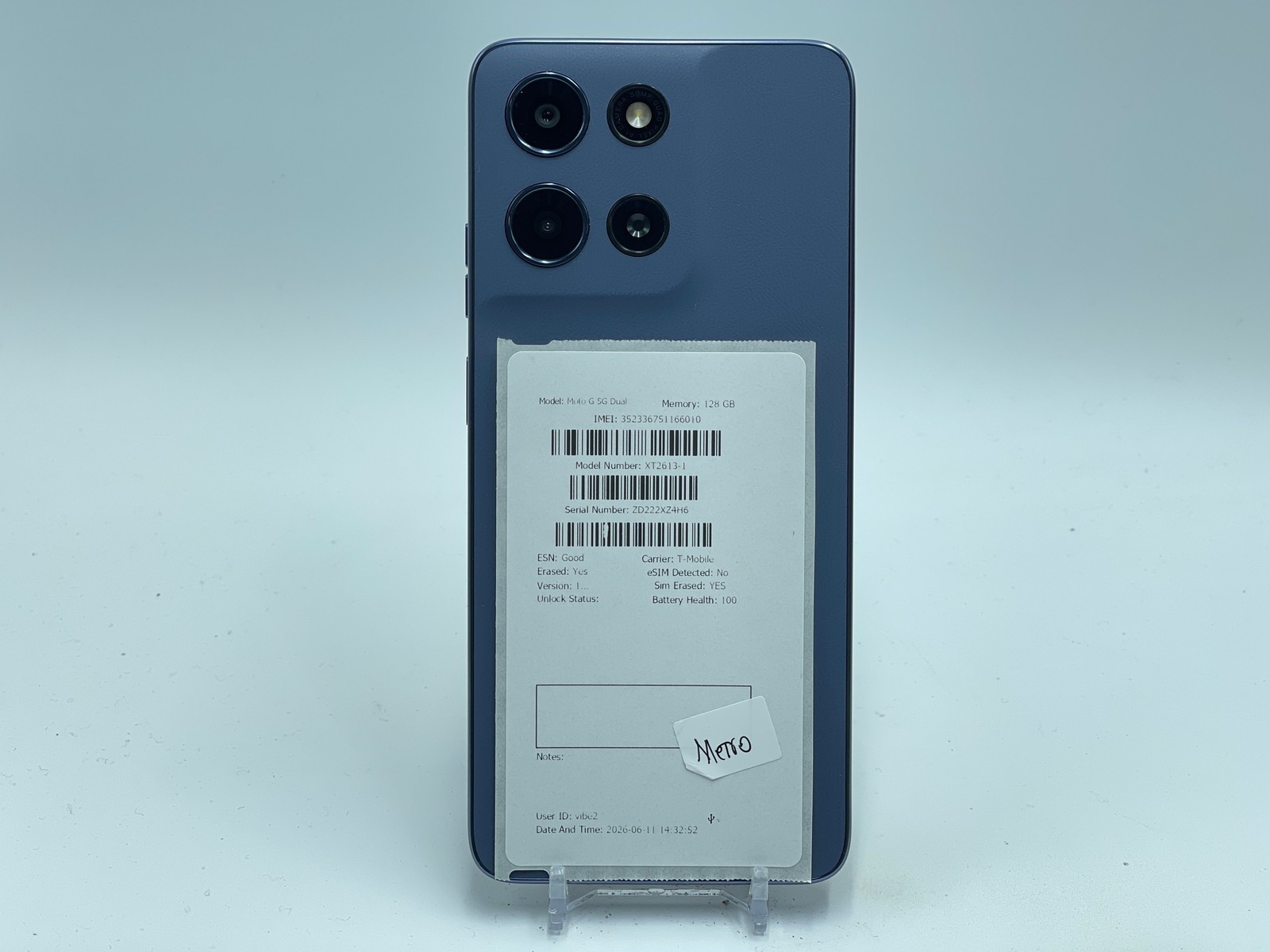 LOT of 2 Motorola Moto G 5G 128GB XT2613-1 (Metro) Blue (E-0074)