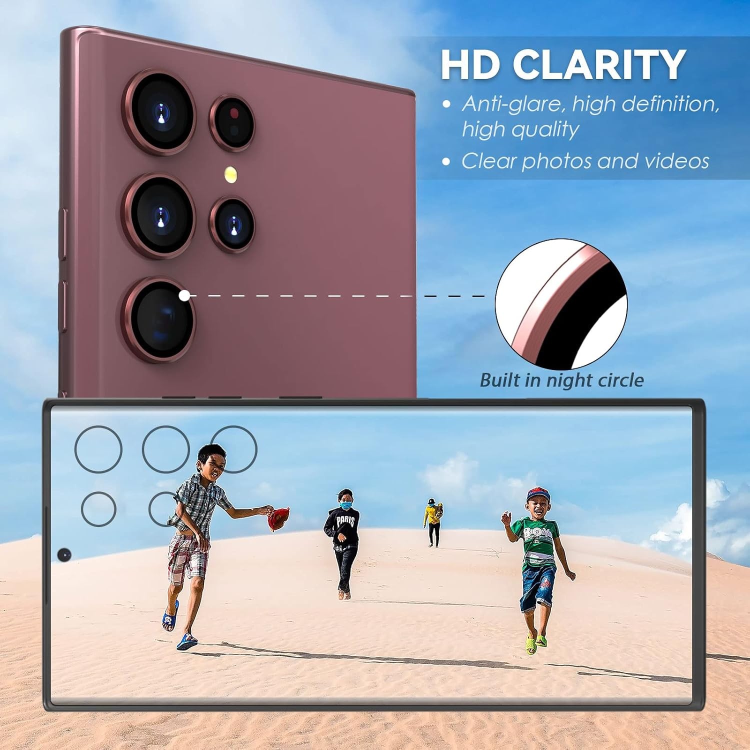 Burgundy Camera Lens Protector for Samsung Galaxy S22 Ultra, 3+2Pcs Set