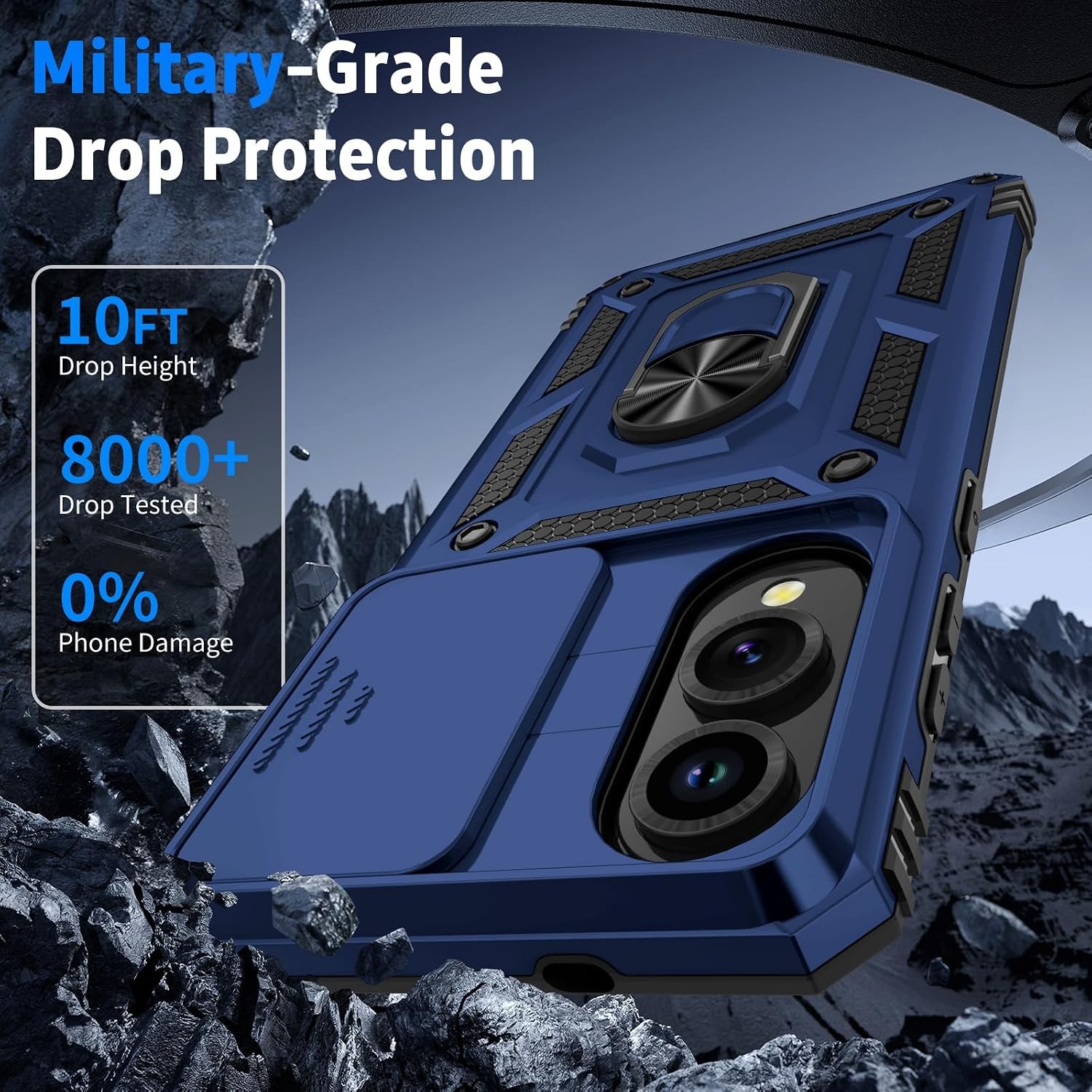Samsung Galaxy S25 Edge Case with Camera Lens Cover, 10 FT Drop Protection, Navy