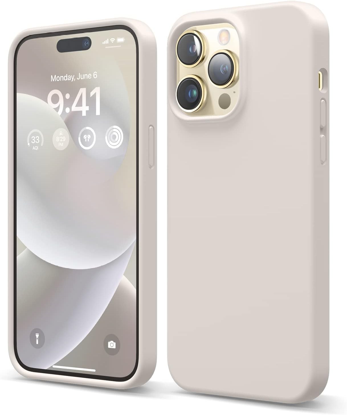 Slim Full Body Shockproof Case for iPhone 14 Pro Max, Liquid Silicone, Stone Col