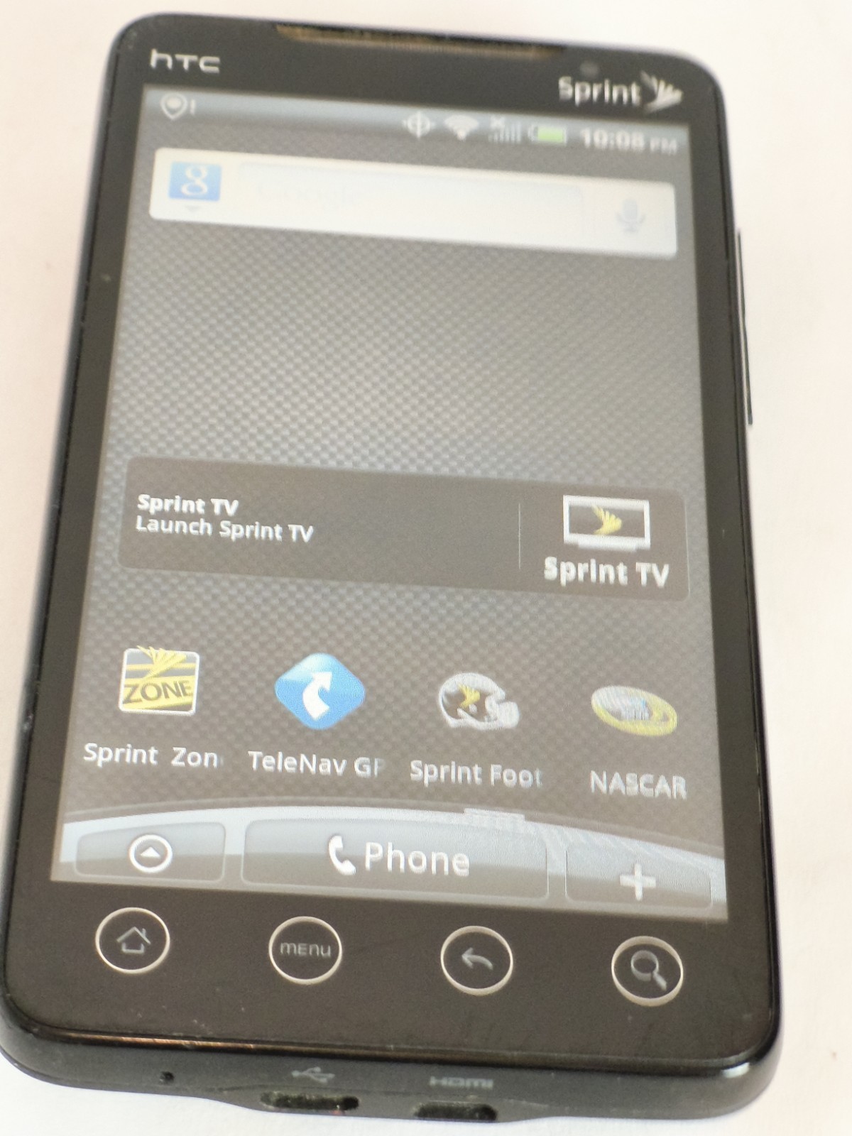 HTC Evo4G smartphone. Sprint. powers on. Parts/repair only.