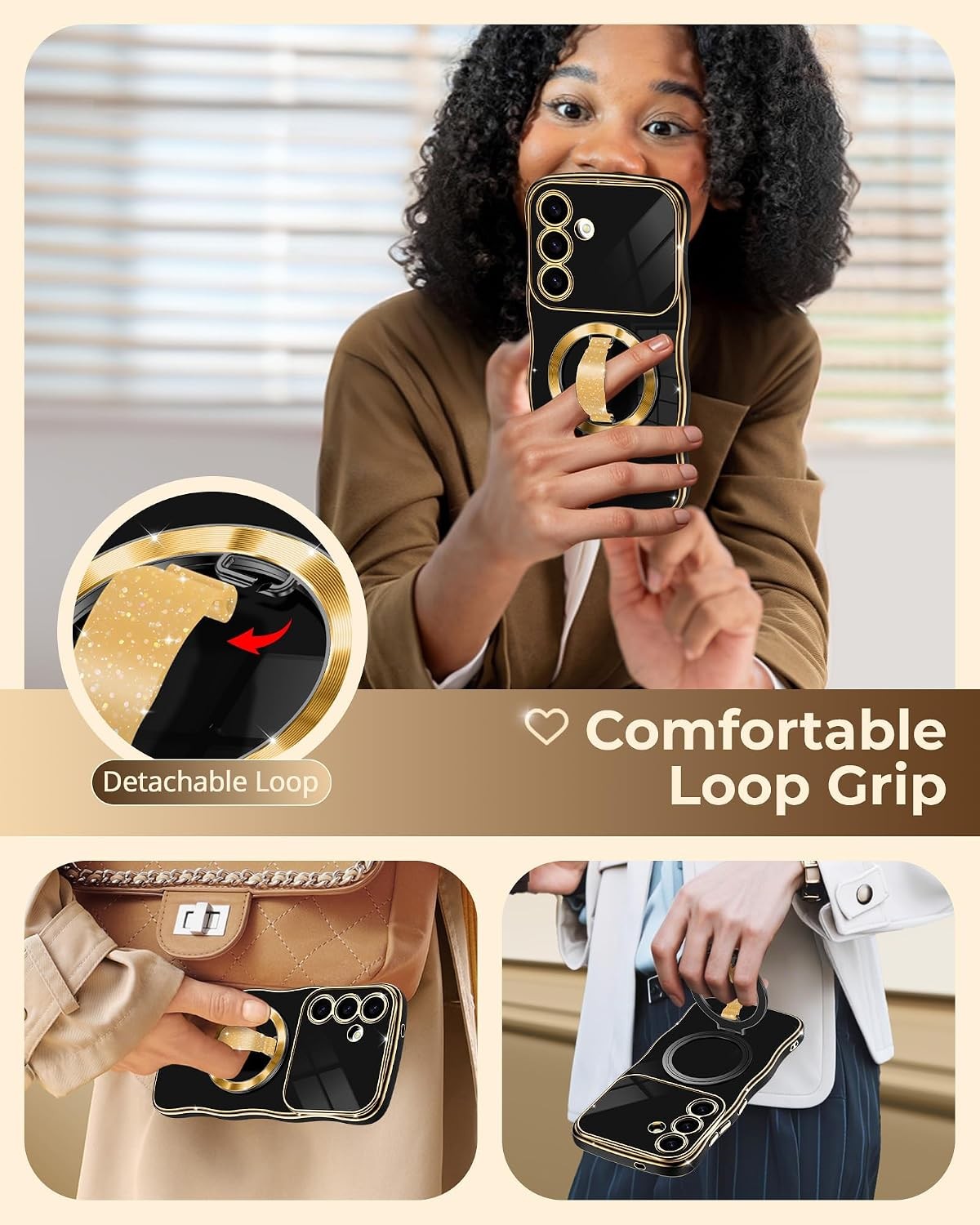 2PCS Case & O-Ring Stand for Samsung Galaxy S24 Ultra Soft Silicone Grip Black
