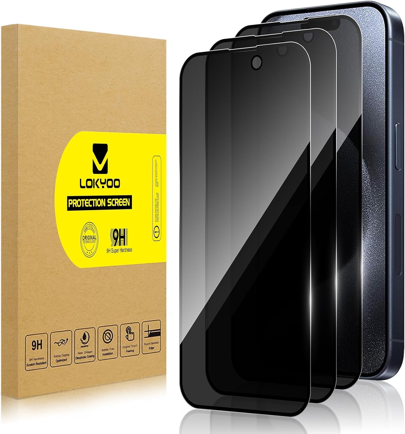 3PCS Privacy Screen Protector for iPhone 15 Pro Max 9H Anti-Spy Tempered Glass