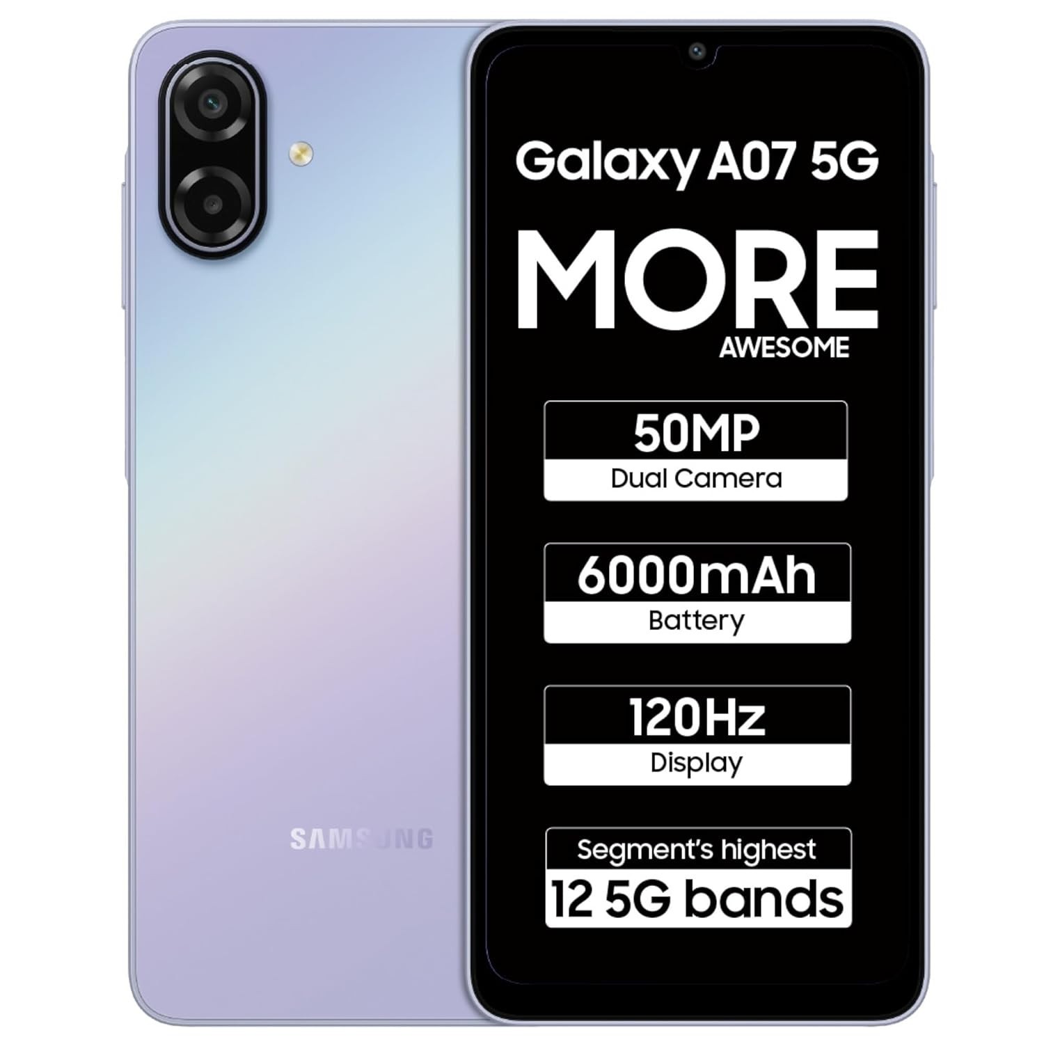 Samsung Galaxy A07 5G Smartphone (Light Violet, 6GB RAM, 128GB) Factory Unlocked