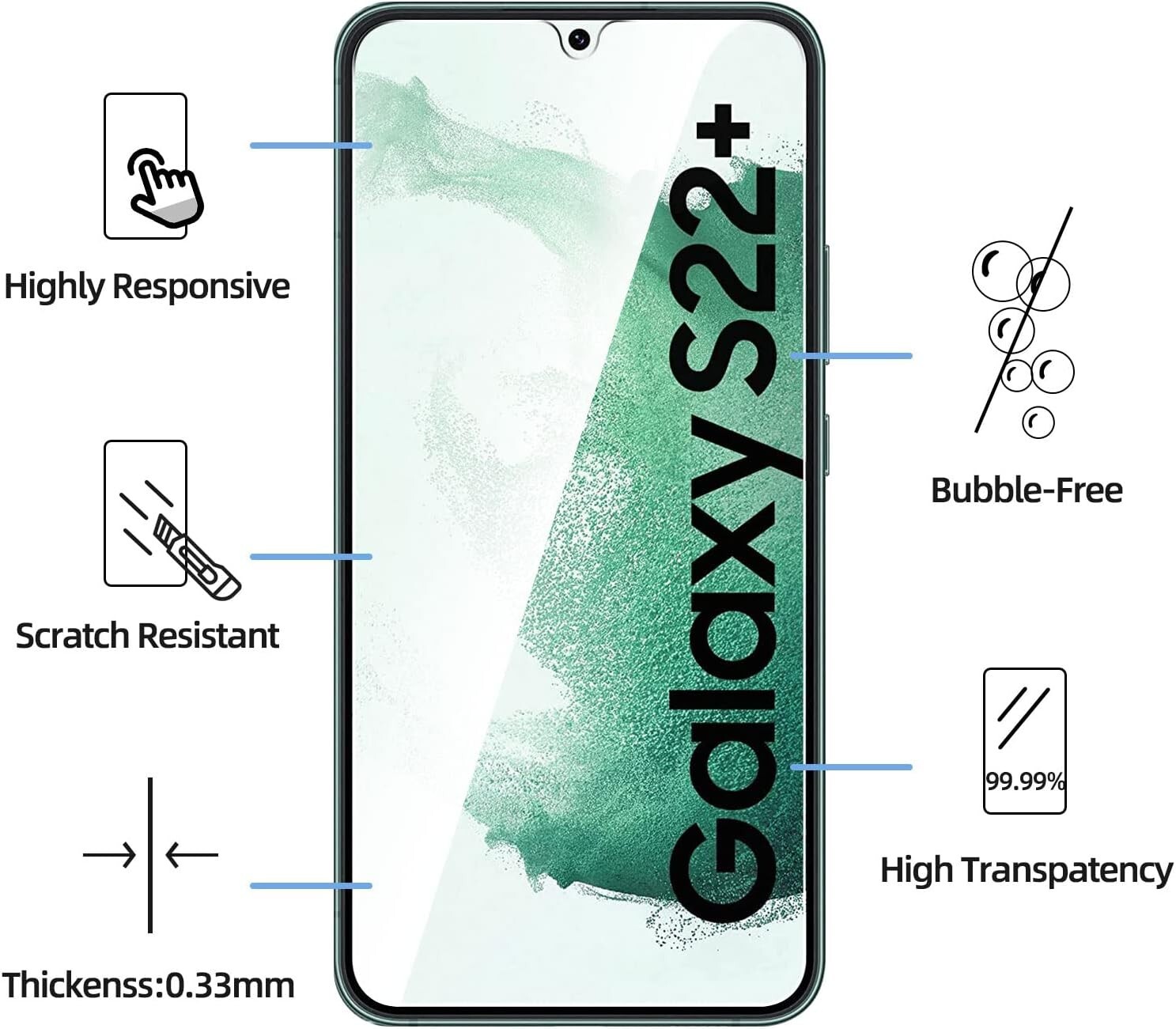 Samsung Galaxy S22 Plus Screen Protector Tempered Glass Bubble Free 3Pack