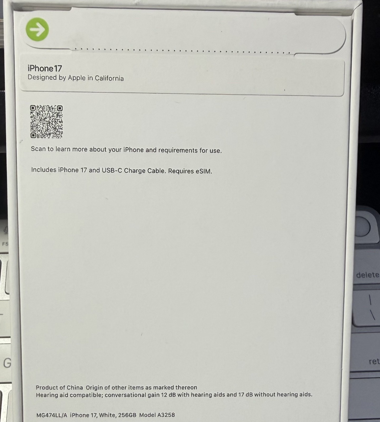 Apple iPhone 17 – 256 GB – White (Verizon) SEALED