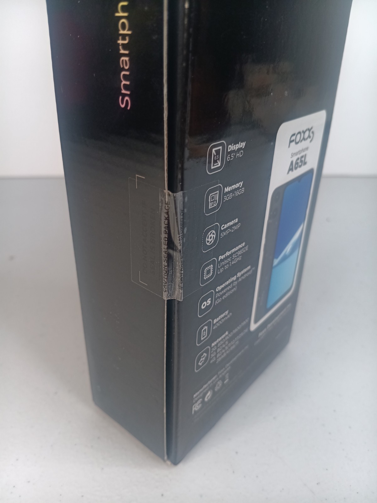 Foxx A65L Smartphone 6.5″ HD, 2GB RAM, 16GB, Black, 5MP+2MP Camera, Android Go