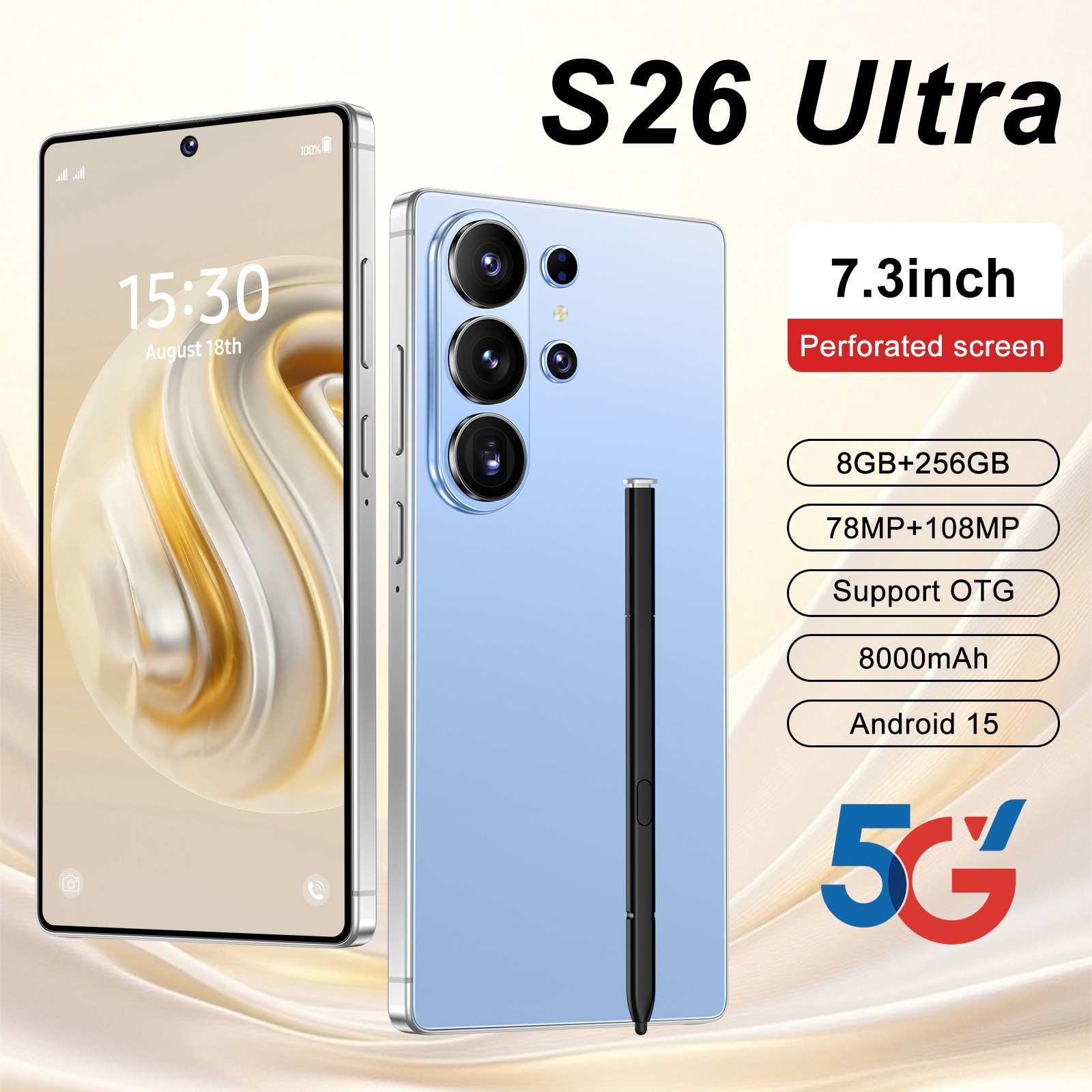 S26 Ultra 5G Smartphone 7.3″ Unlocked Android 15 8GB+256GB Cellphone Dual SIM *