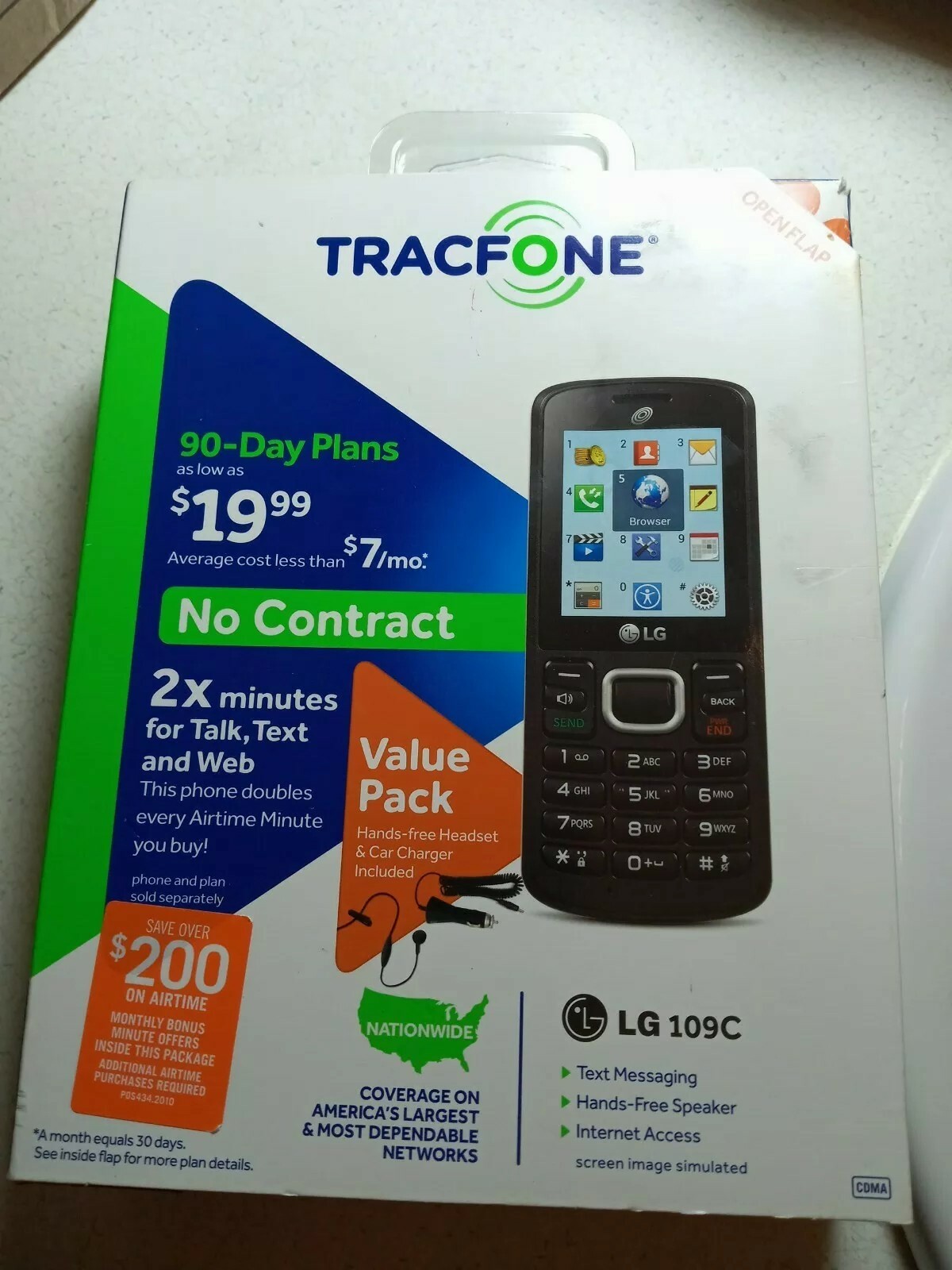 Tracfone LG 109c 3G 3.5″ Screen 4 GB Micro SD GPS Bluetooth in Box