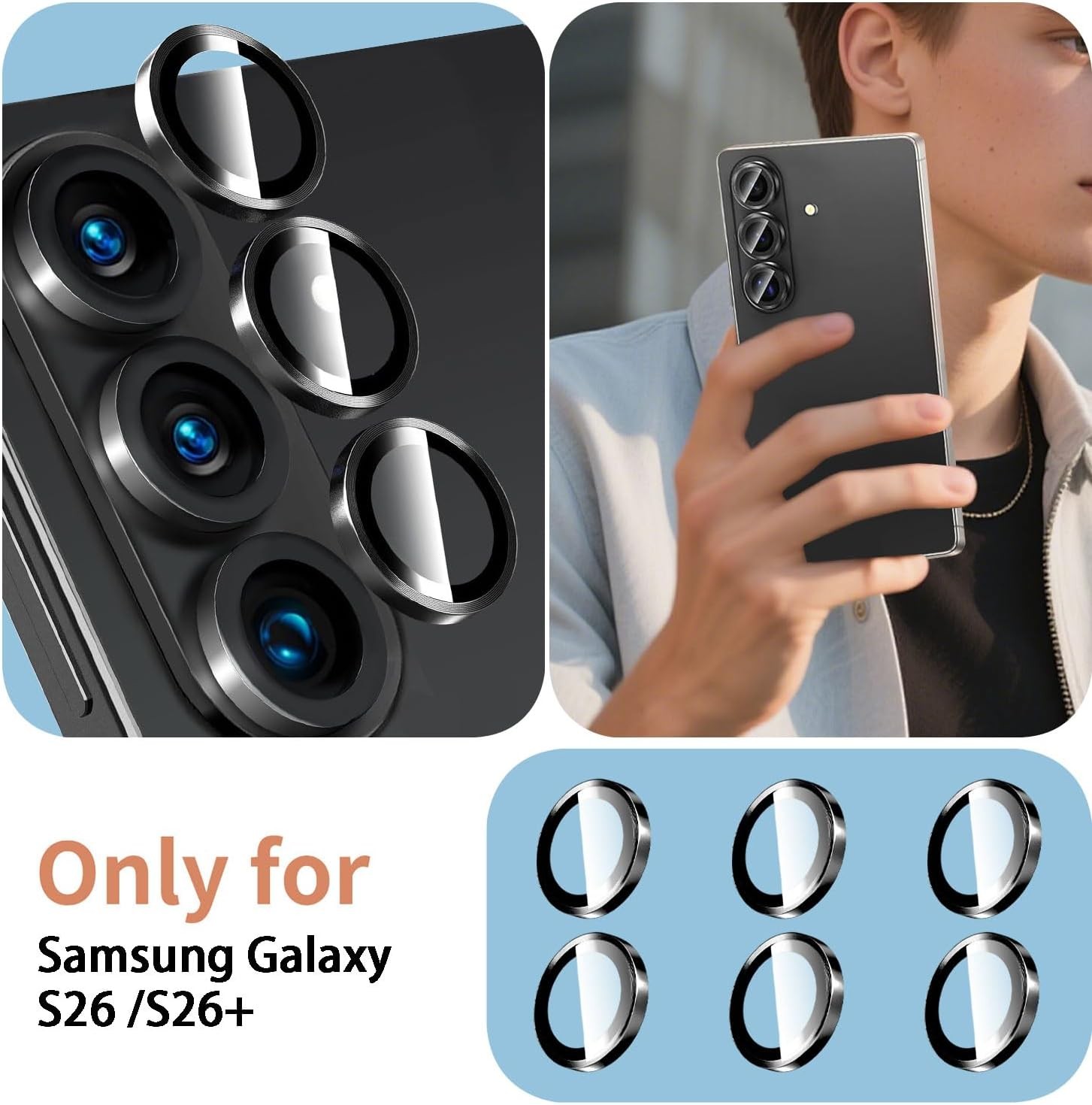 3X2PCS Camera Lens Protector & Screen Protector for Samsung Galaxy S26 Plus Blac