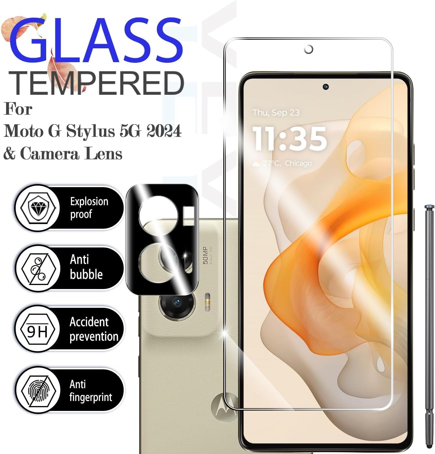 2PCS Screen Protector & Camera Lens Protector for Moto G Stylus 5G-2024 Case Fri
