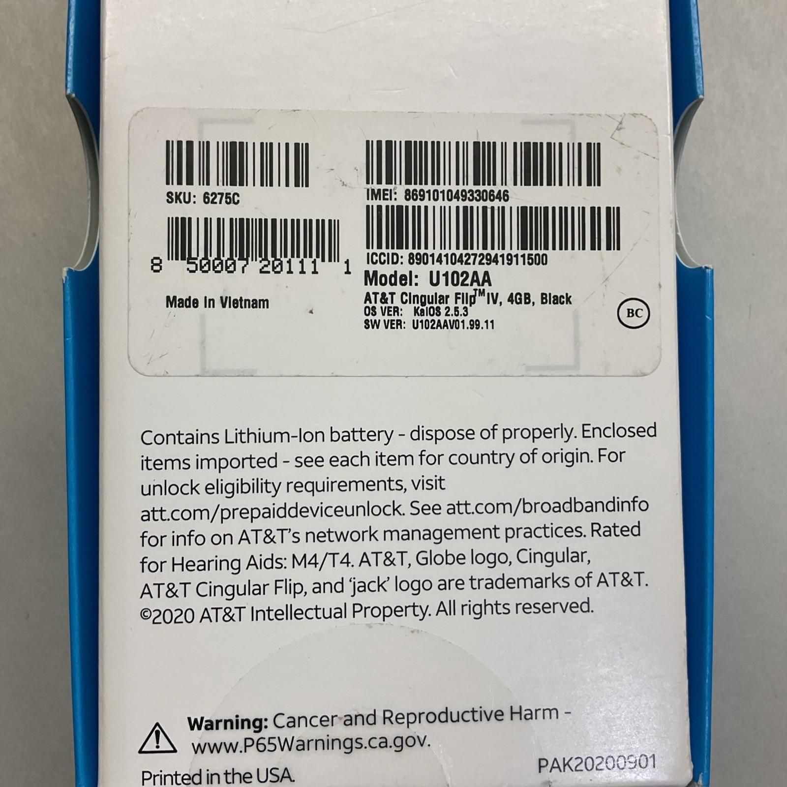 AT&T CINGULAR FLIP IV 4GB PHONE U102AA 4G LTE *NEW, OPEN BOX*
