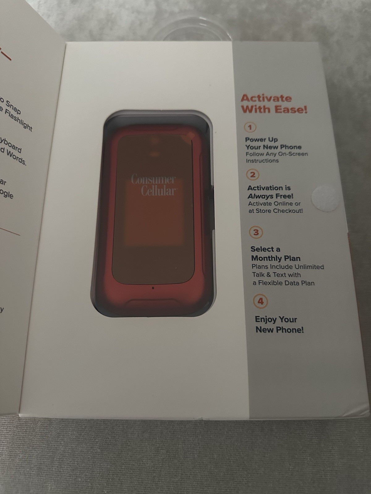 New Sealed Consumer Cellular Iris Flip Phone (8GB) 5.0MP Camera 4G LTE- Red