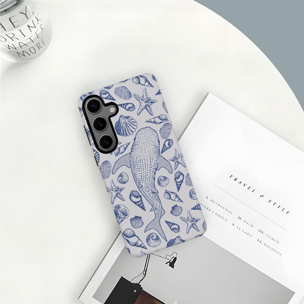 Durable Double-Layer Phone Case for Samsung Galaxy S24 Plus, Blue Whale Shark Oc