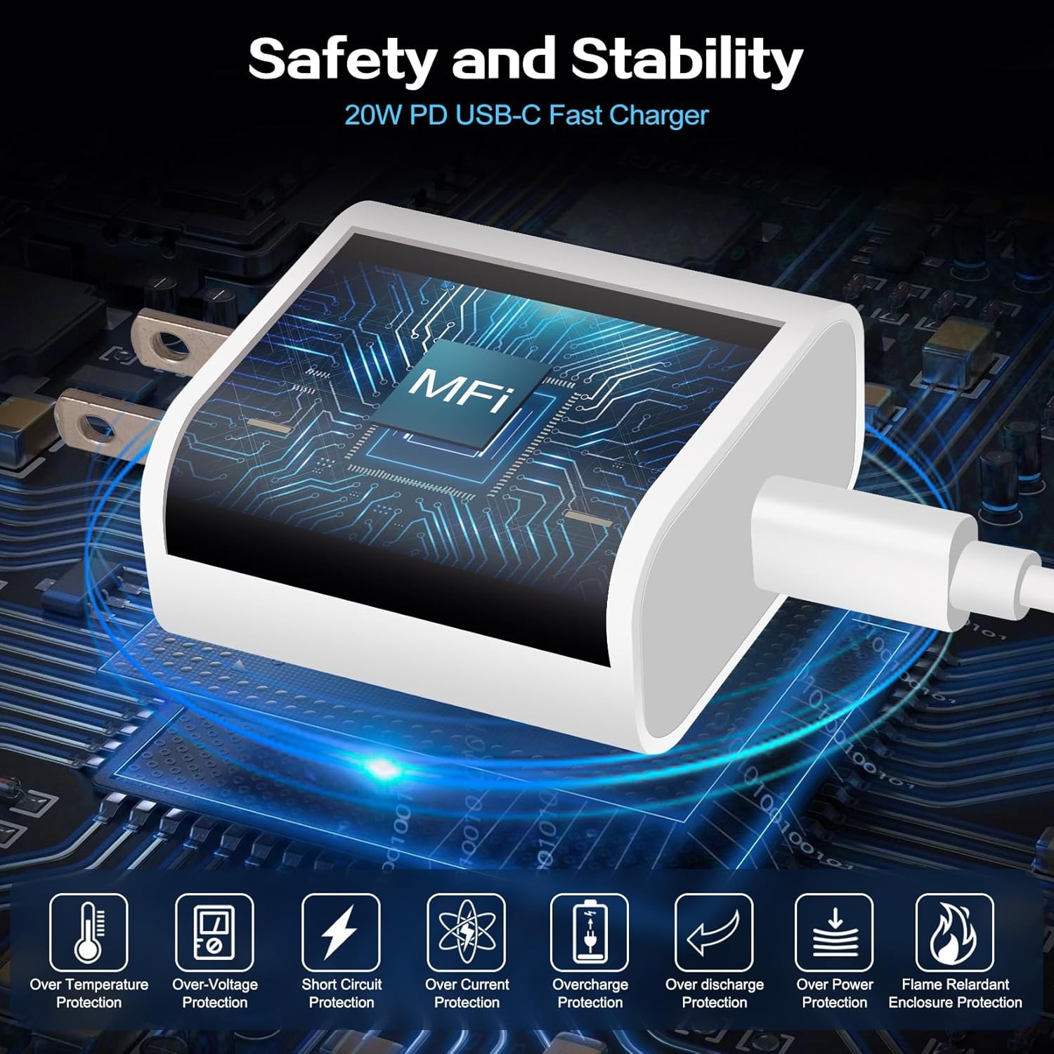 2-Pack 20W USB-C Fast Charger Block for iPhone 17 Pro/16 ProMax 6FT Cable