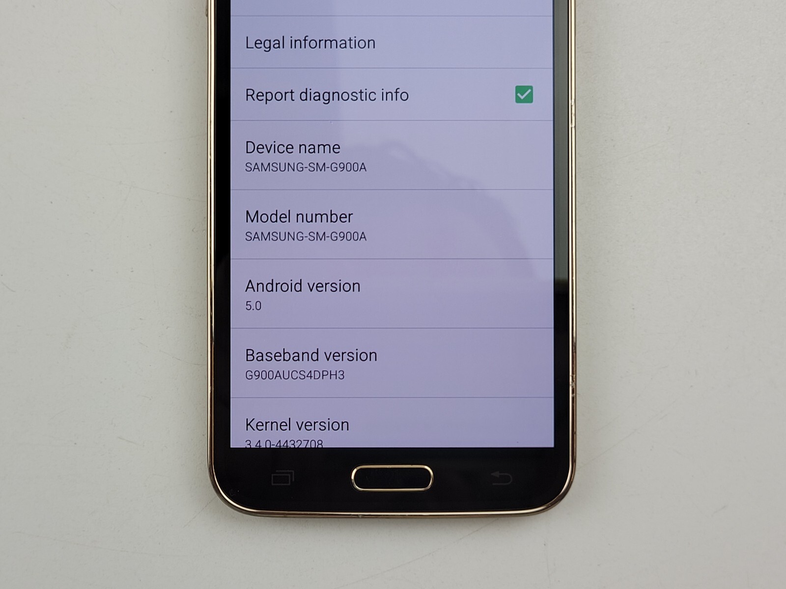 Samsung Galaxy S5 (SM-G900A) 16GB – Copper Gold (AT&T) – Clean IMEI – J8828