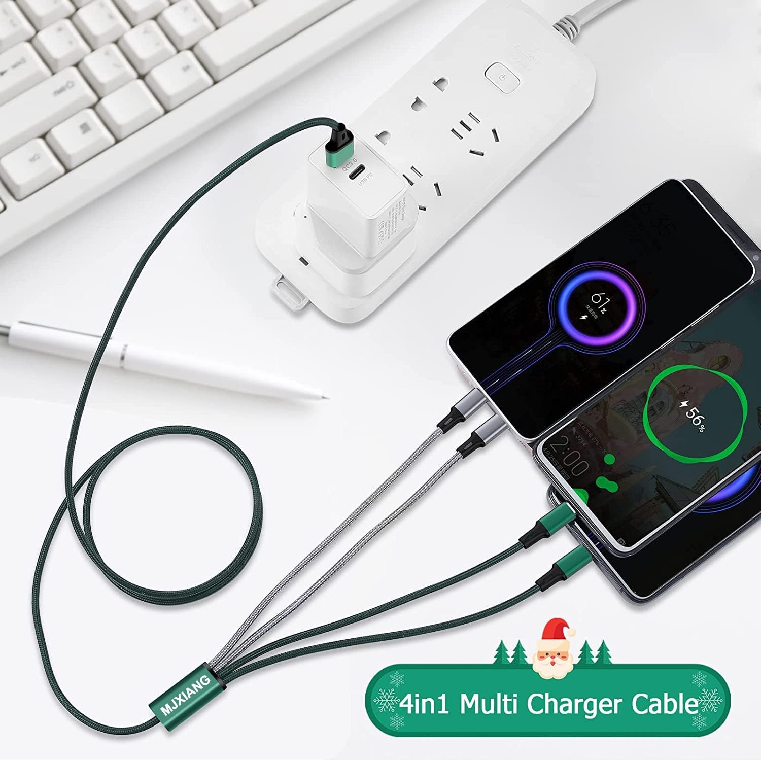 Multi Charging Cable 4Ft 2-Pack, Nylon Braided 4 in 1 USB with 2 Type C/2 Micro