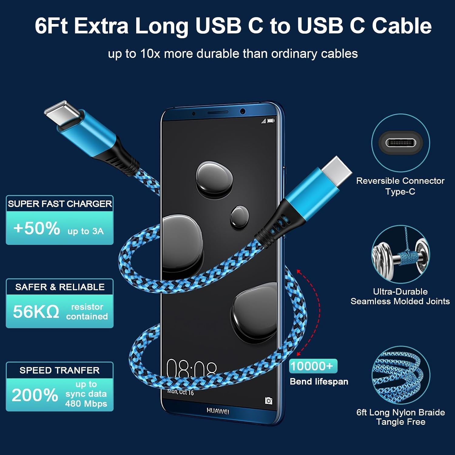 Fast USB-C Wall Charger Adapter for Samsung Galaxy S26 Ultra, Pixel 10a 6FT