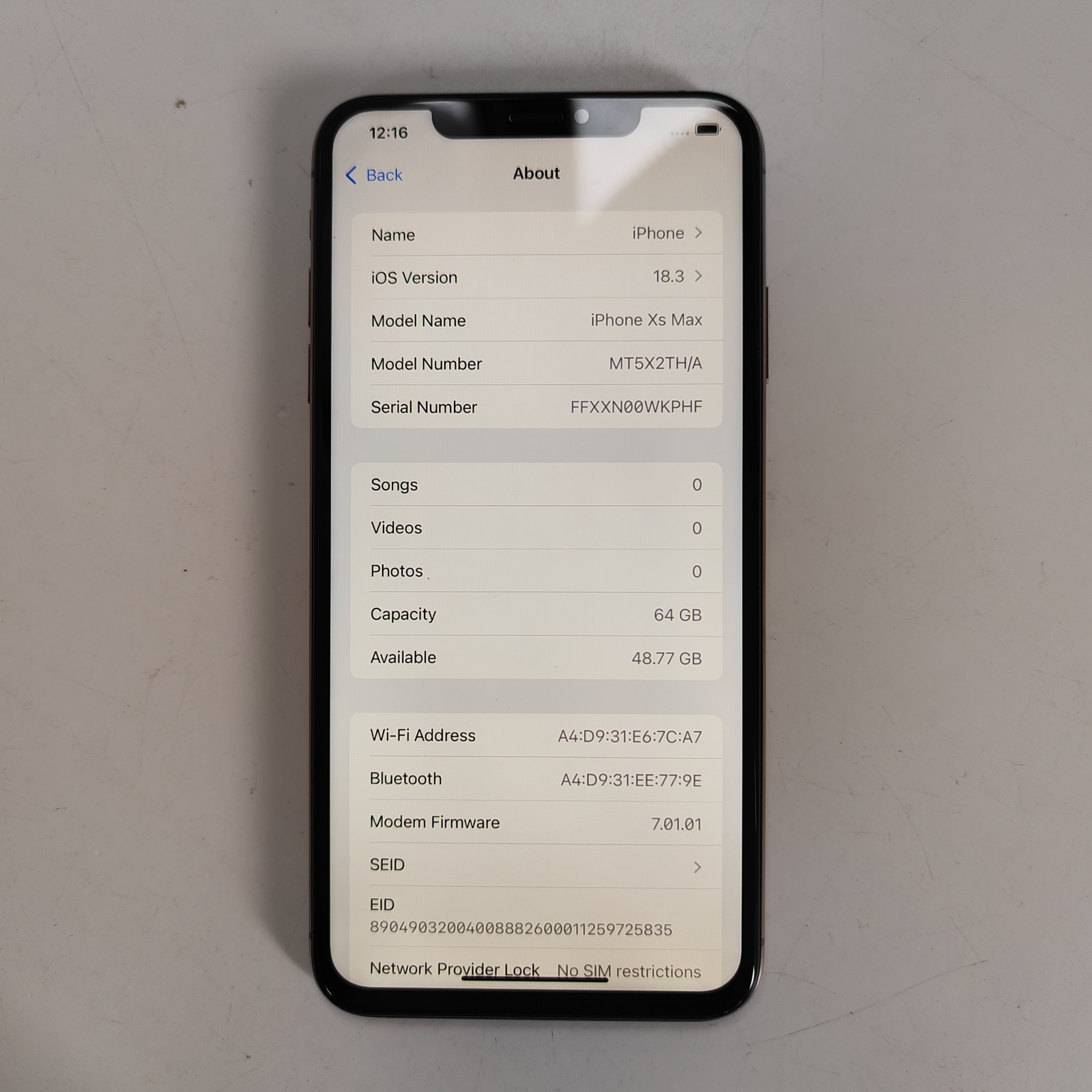 Apple iPhone XS Max 6.5″ 12MP 64GB 256GB all colors iOS 18 with Face ID