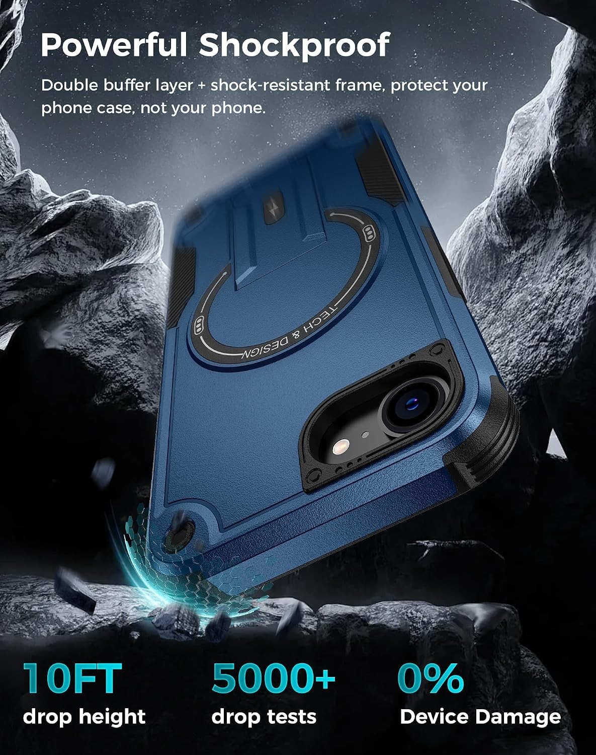 Case & Tempered Glass Screen Protector for iPhone 17e/16e Blue Privacy Shockproo