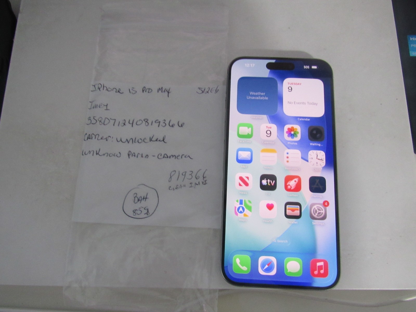 Apple iPhone 15 Pro Max A2849 512GB Unlocked Clean IMEI, BH 85%, no back camera