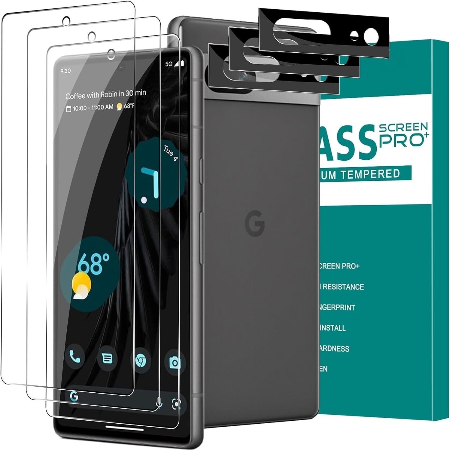 6 in 1 Tempered Glass For Google Pixel 7 Screen and Camera Lens Protector