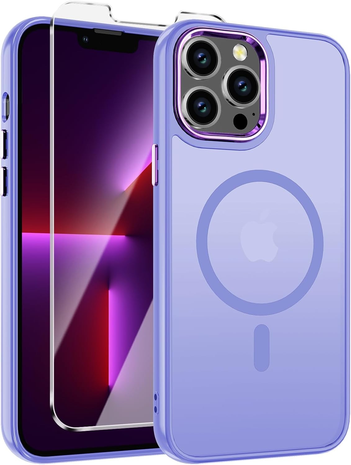 Case for iPhone 13 Pro Max with Screen Protector, Slim Shockproof Light Purple C