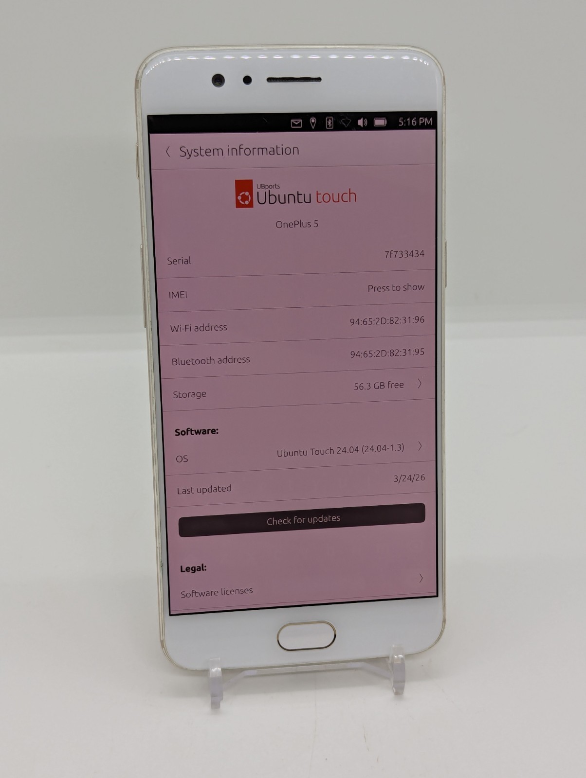 OnePlus 5 64GB Unlocked Ubuntu Touch Linux Smartphone 6GB RAM A5000 Dual Sim GLD