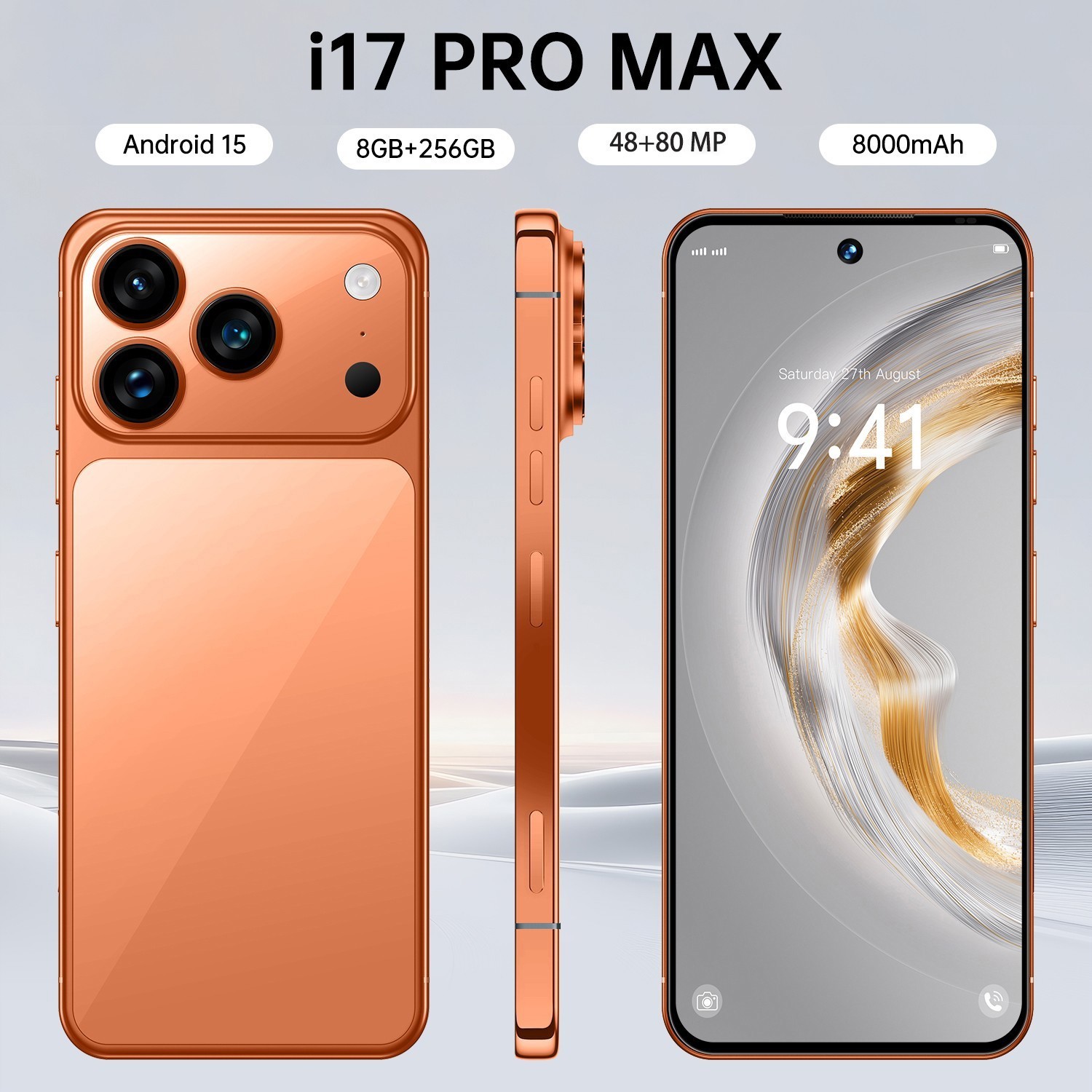 I17 Pro Max Unlocked Phone 5G, 8GB+256GB Dual SIM Cell Phone，6.8″ HD Display