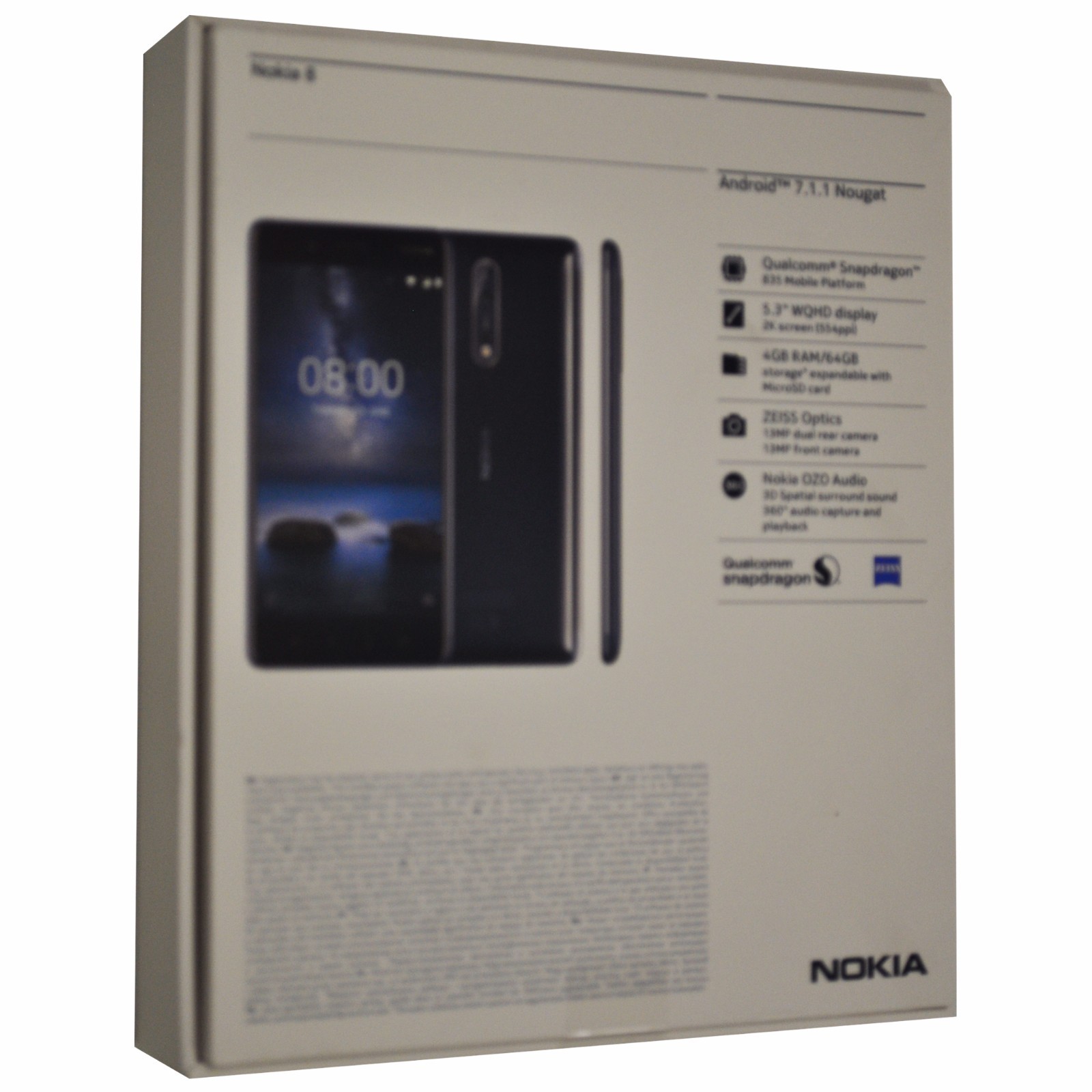 BNIB 5.3″ Nokia 8 Single-SIM TA-1012 64GB Silver Android Factory Unlocked 4G GSM