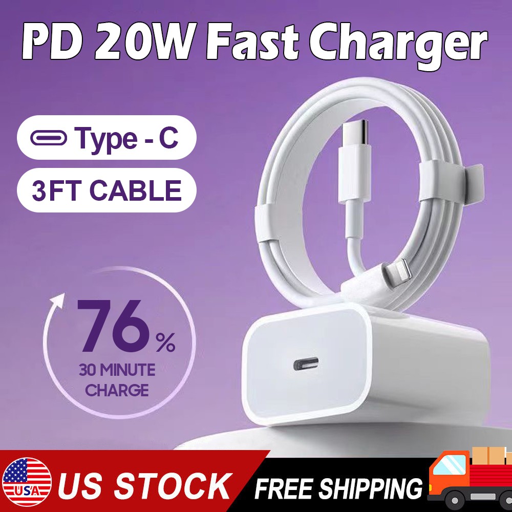 ⚡20W USB-C Fast Charger PD Adapter &Cable For iPhone 13 14/12/8/10 XR X Pro iPad