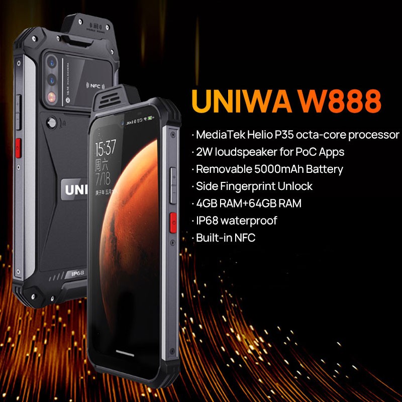 Global 4G Android Rugged Smartphone Waterproof Wireless Microphone UNIWA W888